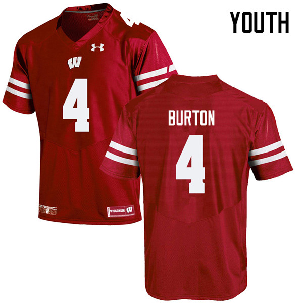 Youth #4 Donte Burton Wisconsin Badgers College Football Jerseys Sale-Red